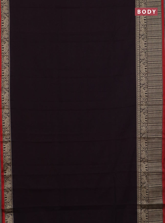 Narayanpet cotton saree wine shade and red yellow with plain body and long thread woven border