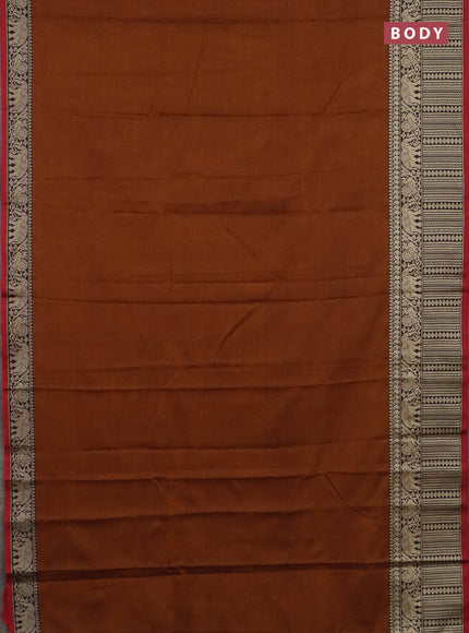 Narayanpet cotton saree honey shade and red black with plain body and long thread woven border