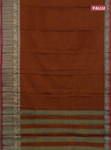 Narayanpet cotton saree honey shade and red black with plain body and long thread woven border