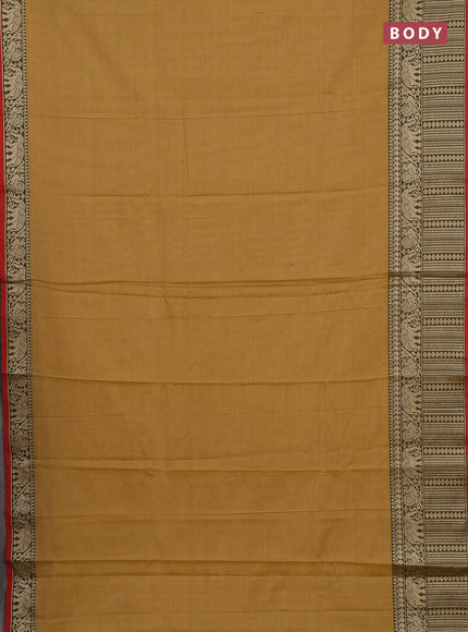 Narayanpet cotton saree mustard shade and orange with plain body and long thread woven border