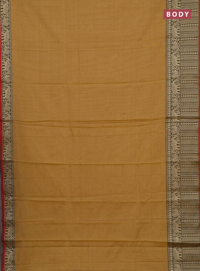 Narayanpet cotton saree mustard shade and orange with plain body and long thread woven border