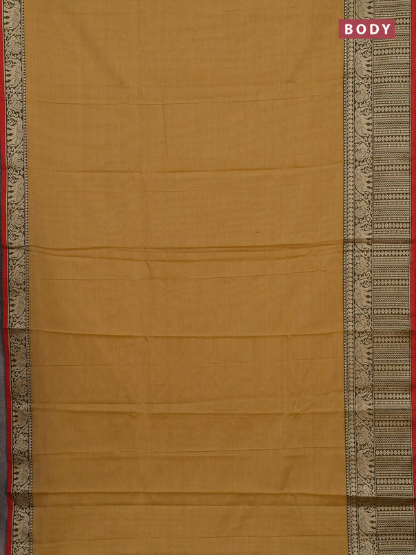 Narayanpet cotton saree mustard shade and orange with plain body and long thread woven border