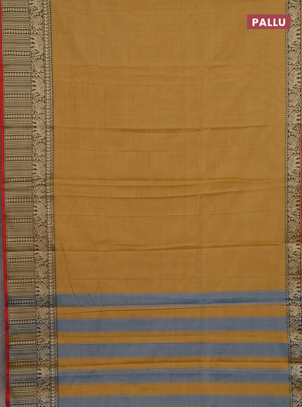 Narayanpet cotton saree mustard shade and orange with plain body and long thread woven border