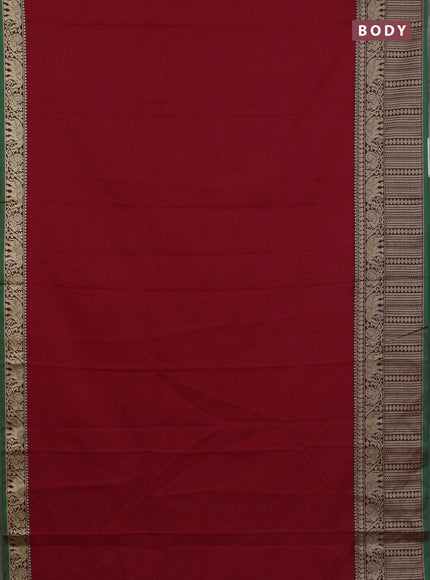 Narayanpet cotton saree red and green with plain body and long thread woven border