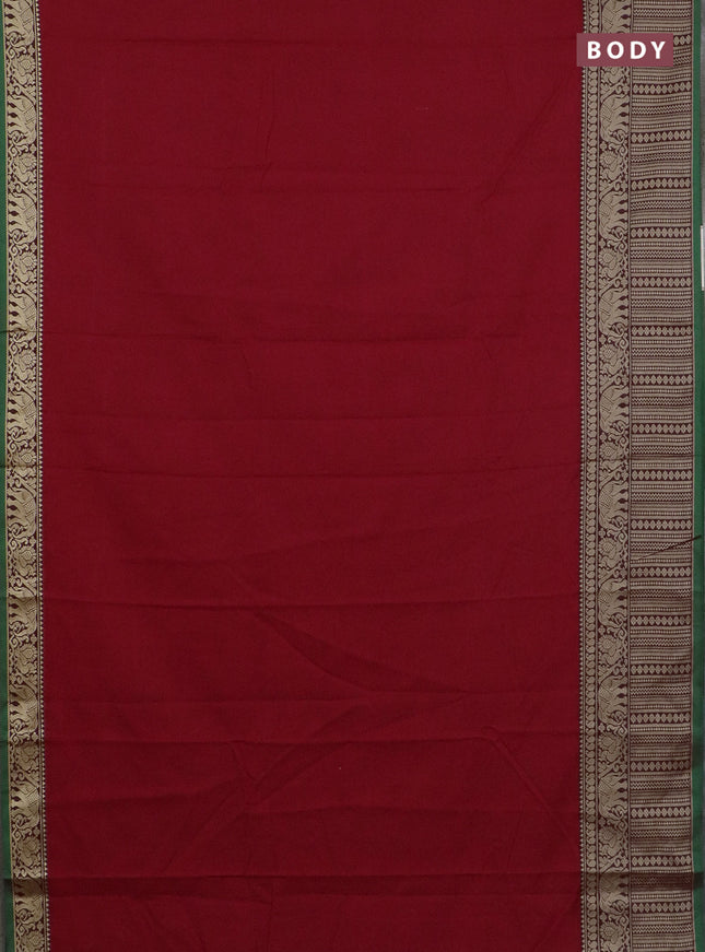 Narayanpet cotton saree red and green with plain body and long thread woven border