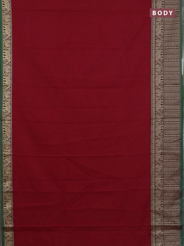 Narayanpet cotton saree red and green with plain body and long thread woven border