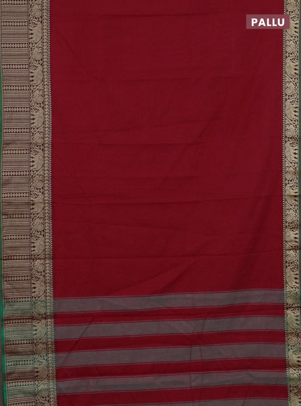 Narayanpet cotton saree red and green with plain body and long thread woven border