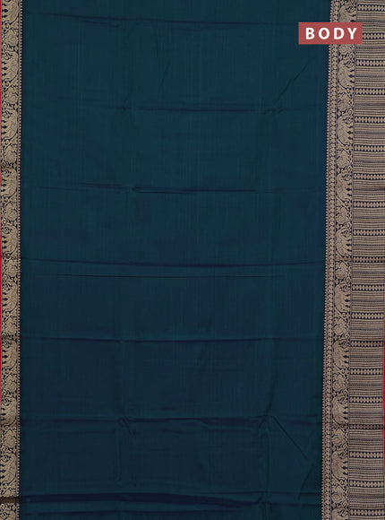 Narayanpet cotton saree dual shade of bluish green and red pink with plain body and long thread woven border