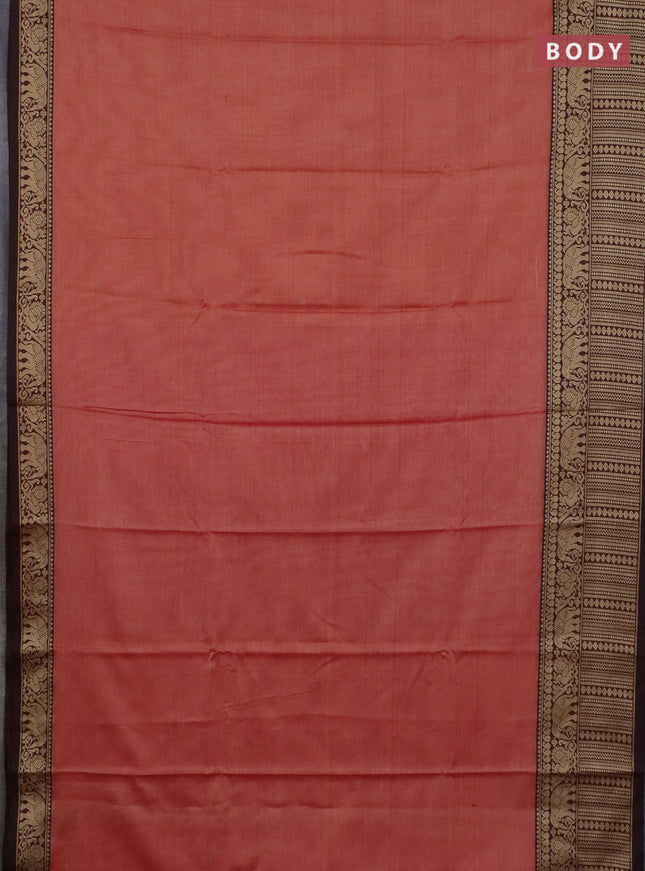 Narayanpet cotton saree red shade and maroon black with plain body and long thread woven border
