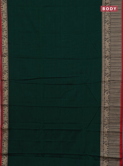 Narayanpet cotton saree green and red beige with plain body and long thread woven border