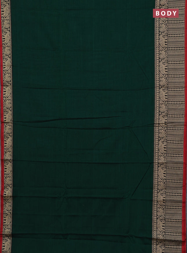 Narayanpet cotton saree green and red beige with plain body and long thread woven border