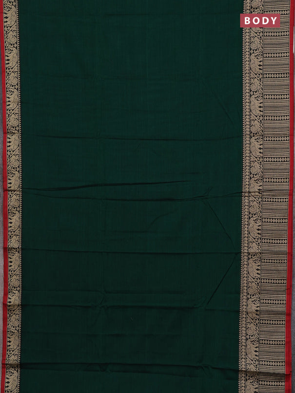 Narayanpet cotton saree green and red beige with plain body and long thread woven border