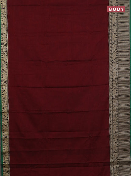 Narayanpet cotton saree maroon and green beige with plain body and long thread woven border