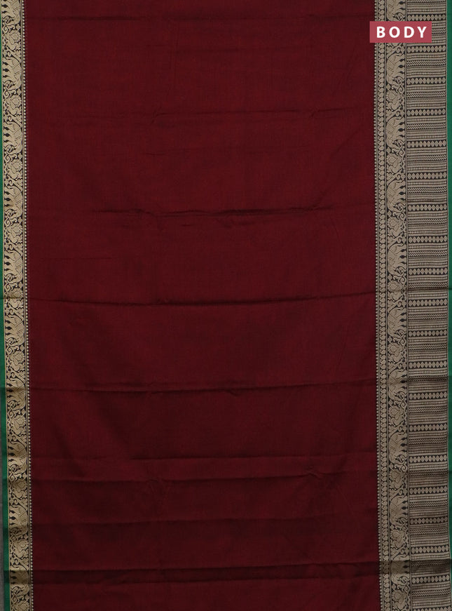 Narayanpet cotton saree maroon and green beige with plain body and long thread woven border