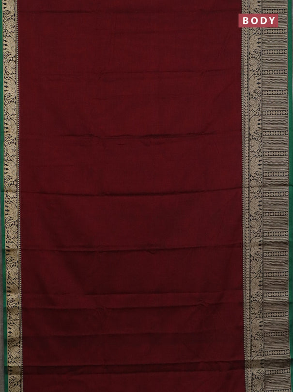 Narayanpet cotton saree maroon and green beige with plain body and long thread woven border