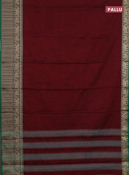 Narayanpet cotton saree maroon and green beige with plain body and long thread woven border