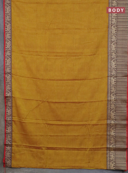 Narayanpet cotton saree dual shade of mustard yellow and red black with plain body and long thread woven border