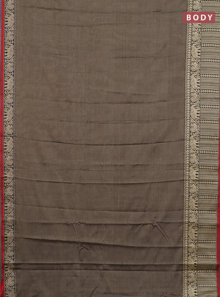 Narayanpet cotton saree chikku shade and red black with plain body and long thread woven border