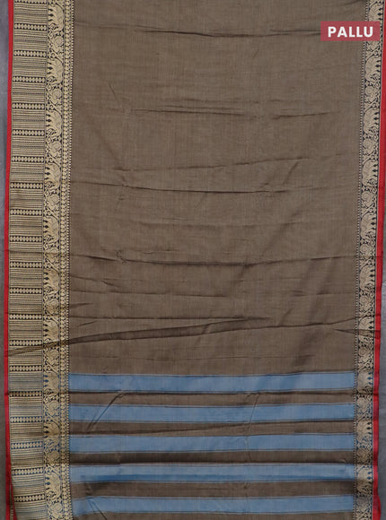 Narayanpet cotton saree chikku shade and red black with plain body and long thread woven border