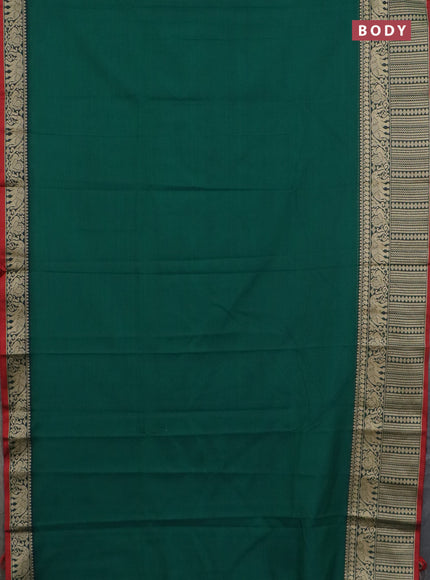 Narayanpet cotton saree green and red beige with plain body and long thread woven border
