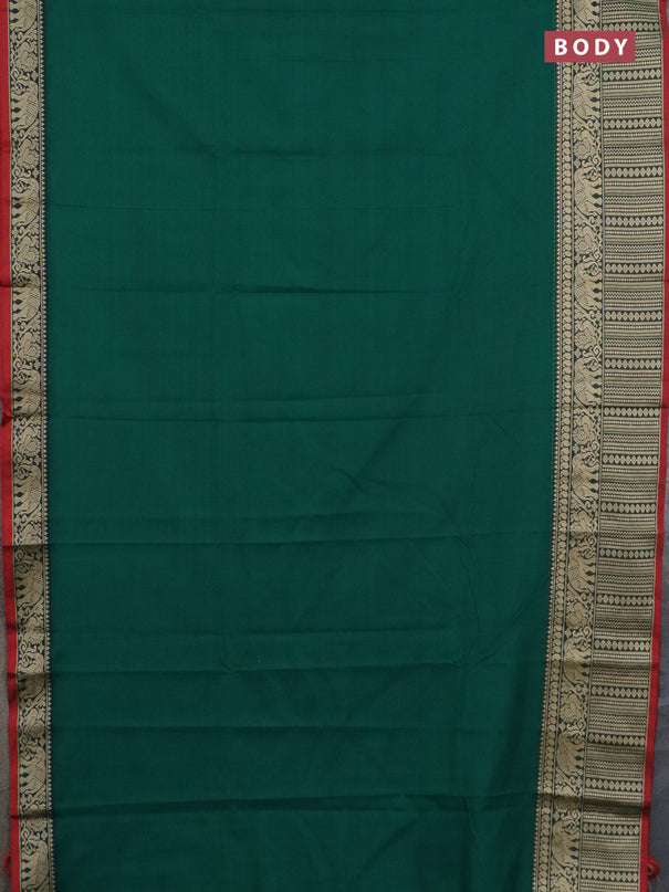 Narayanpet cotton saree green and red beige with plain body and long thread woven border