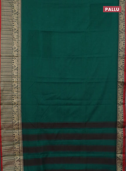Narayanpet cotton saree green and red beige with plain body and long thread woven border
