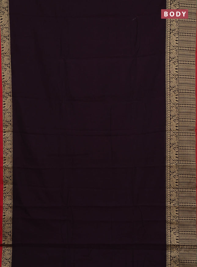 Narayanpet cotton saree wine shade and beige with plain body and long thread woven border