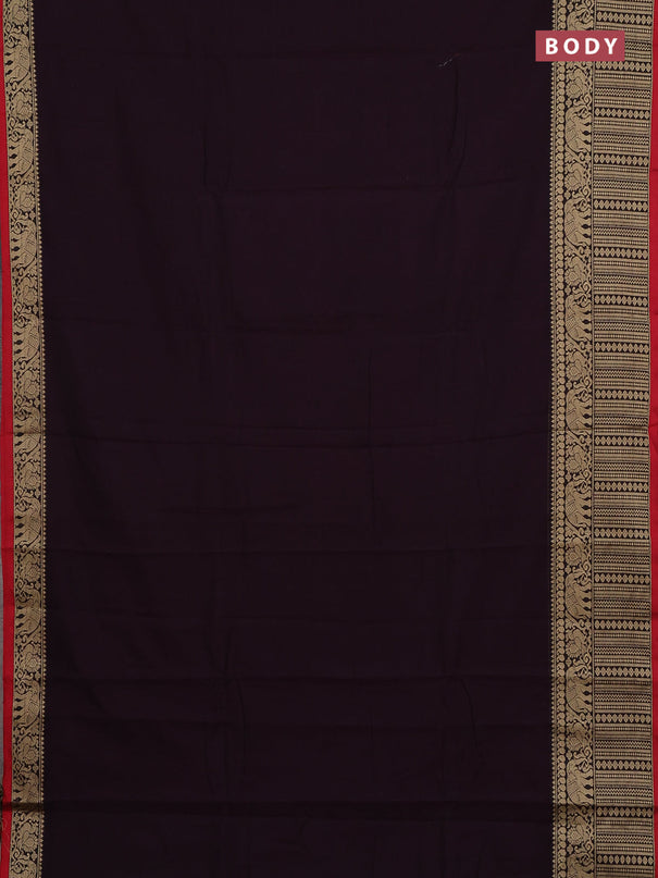 Narayanpet cotton saree wine shade and beige with plain body and long thread woven border