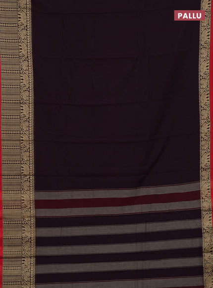 Narayanpet cotton saree wine shade and beige with plain body and long thread woven border