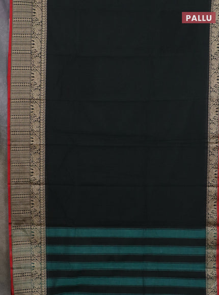 Narayanpet cotton saree bottle green and red maroon with plain body and long thread woven border