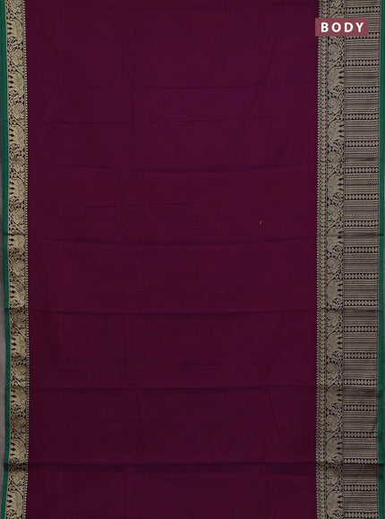 Narayanpet cotton saree purple and green yellow with plain body and long thread woven border