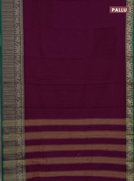 Narayanpet cotton saree purple and green yellow with plain body and long thread woven border