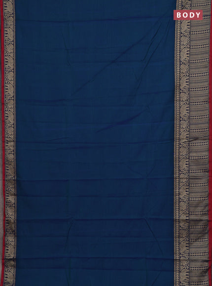 Narayanpet cotton saree dual shade of bluish green and red yellow with plain body and long thread woven border
