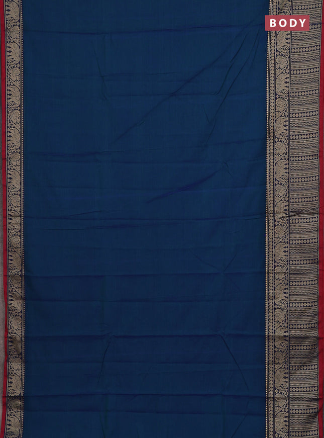 Narayanpet cotton saree dual shade of bluish green and red yellow with plain body and long thread woven border