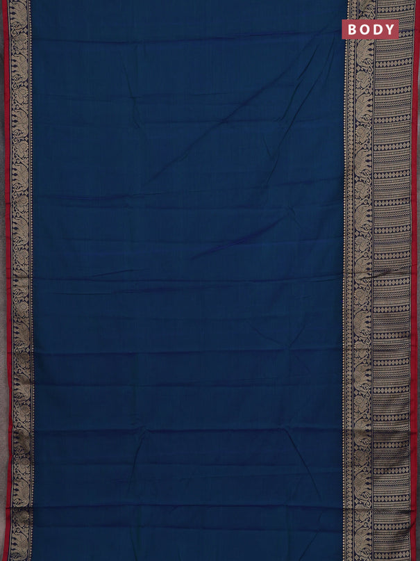 Narayanpet cotton saree dual shade of bluish green and red yellow with plain body and long thread woven border