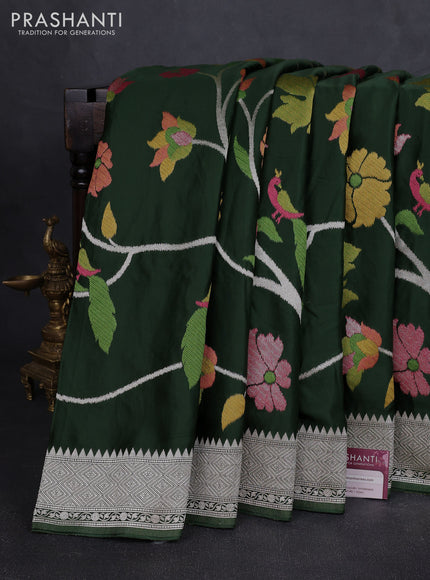 Art mushru silk saree sap green with allover thread & zari woven jamdhani weaves and zari woven border