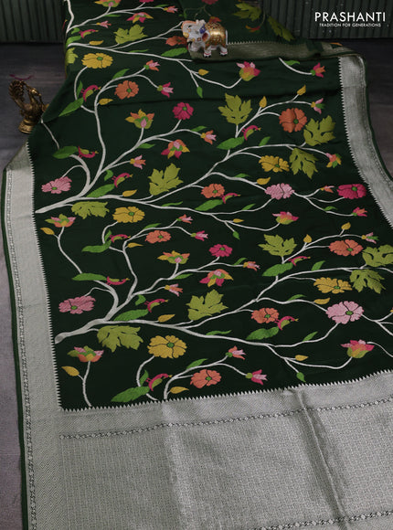 Art mushru silk saree sap green with allover thread & zari woven jamdhani weaves and zari woven border