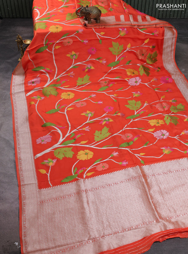 Art mushru silk saree orange with allover thread & zari woven jamdhani weaves and zari woven border