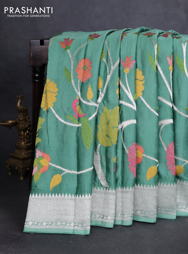 Art mushru silk saree pastel green with allover thread & zari woven jamdhani weaves and zari woven border