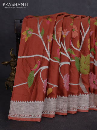 Art mushru silk saree rust shade with allover thread & zari woven jamdhani weaves and zari woven border
