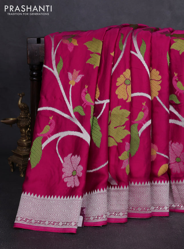 Art mushru silk saree pink with allover thread & zari woven jamdhani weaves and zari woven border