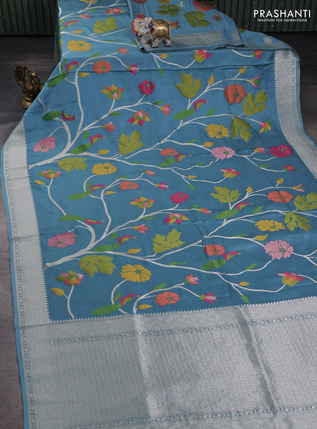 Art mushru silk saree pastel blue with allover thread & zari woven jamdhani weaves and zari woven border