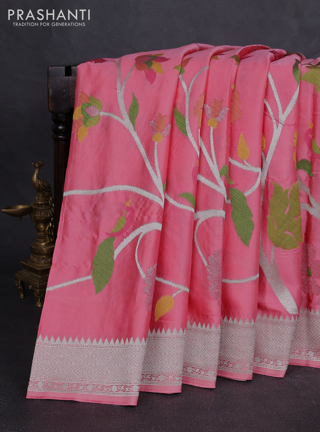 Art mushru silk saree peach pink with allover thread & zari woven jamdhani weaves and zari woven border
