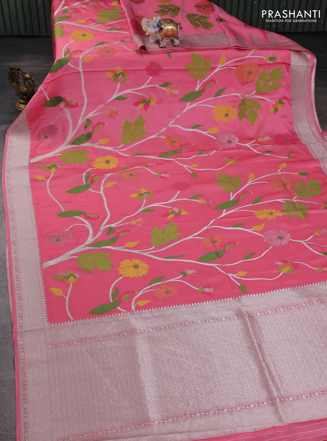 Art mushru silk saree peach pink with allover thread & zari woven jamdhani weaves and zari woven border