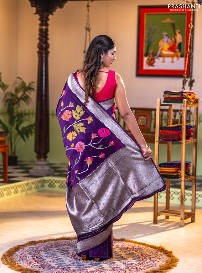 Art mushru silk saree violet with allover thread & zari woven jamdhani weaves and zari woven border