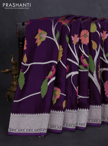 Art mushru silk saree violet with allover thread & zari woven jamdhani weaves and zari woven border
