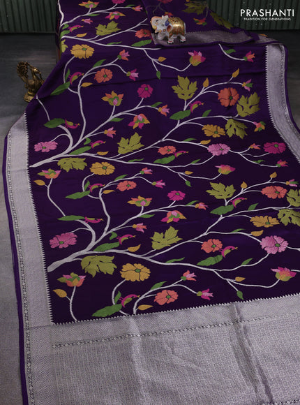 Art mushru silk saree violet with allover thread & zari woven jamdhani weaves and zari woven border