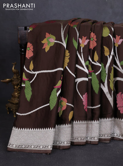 Art mushru silk saree coffee brown with allover thread & zari woven jamdhani weaves and zari woven border