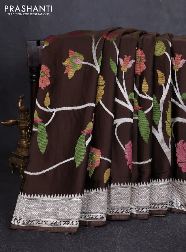 Art mushru silk saree coffee brown with allover thread & zari woven jamdhani weaves and zari woven border