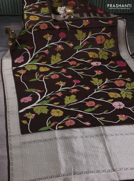 Art mushru silk saree coffee brown with allover thread & zari woven jamdhani weaves and zari woven border